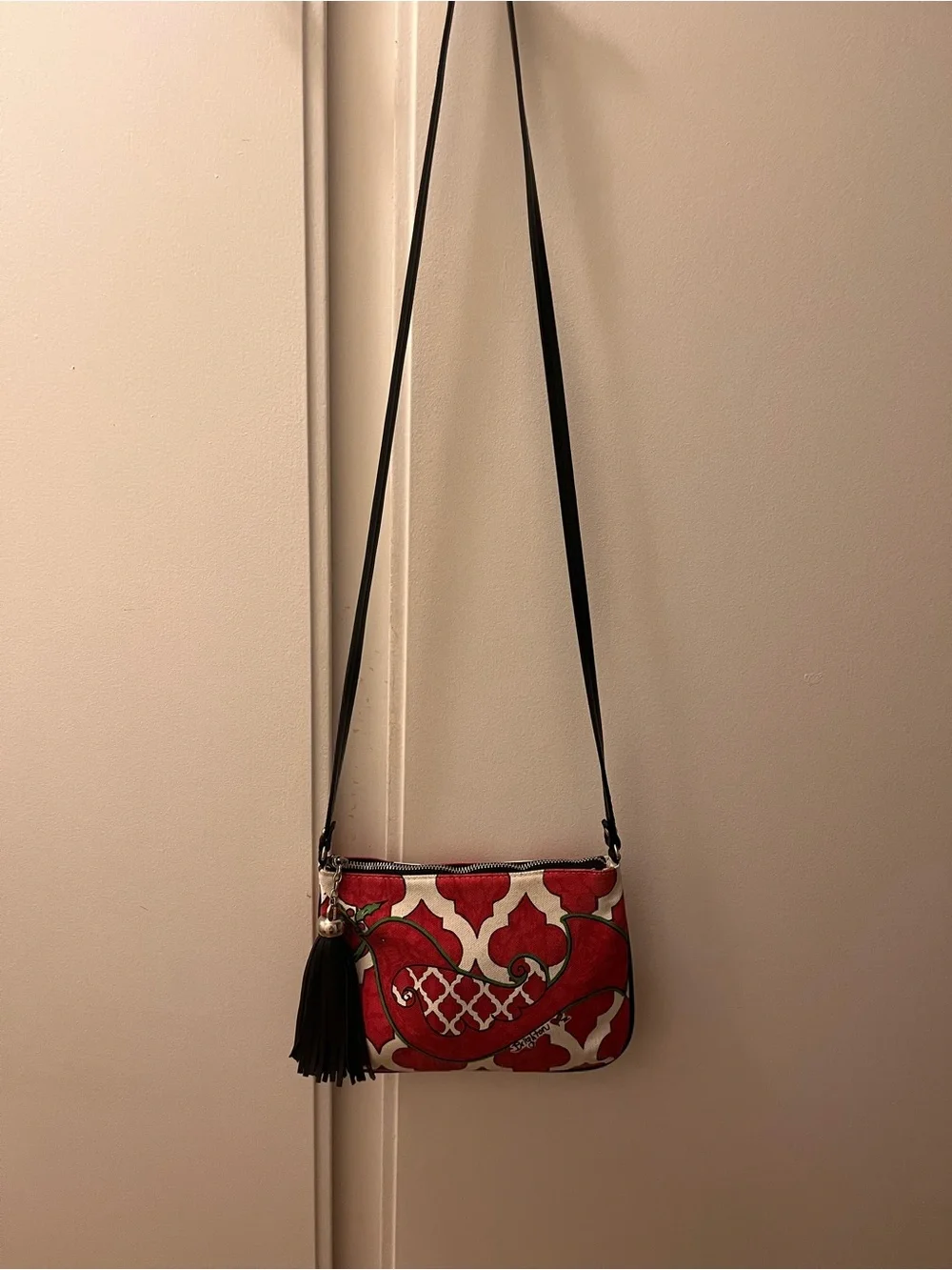 Brighton Red and Cream Moorish Tile Patterned Crossbody with Black Tassel